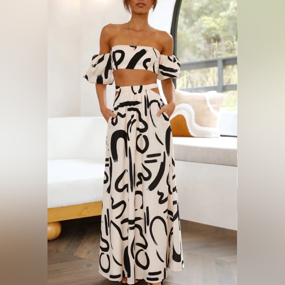 Benji Doodle Printed Cami Crop Top and Knotted Pocket Wide Leg Pants Set